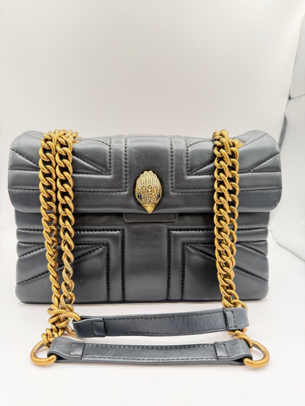 Kurt Geiger Quilted Leather Bag Kensington Quilted Crossbody Gold Chain - Picture 3 of 14